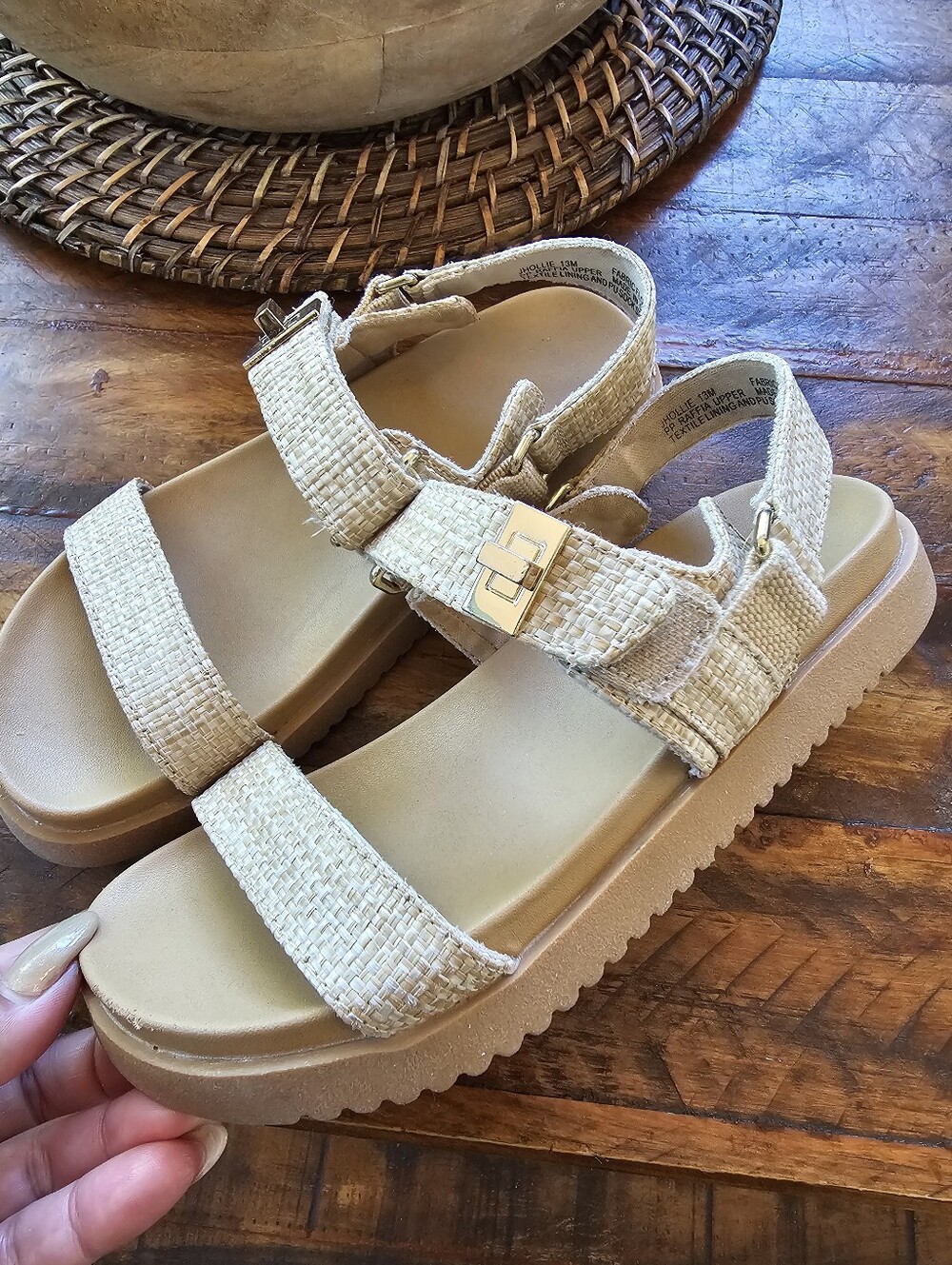 Woven Beige Platform Slingback Sandals - Girls